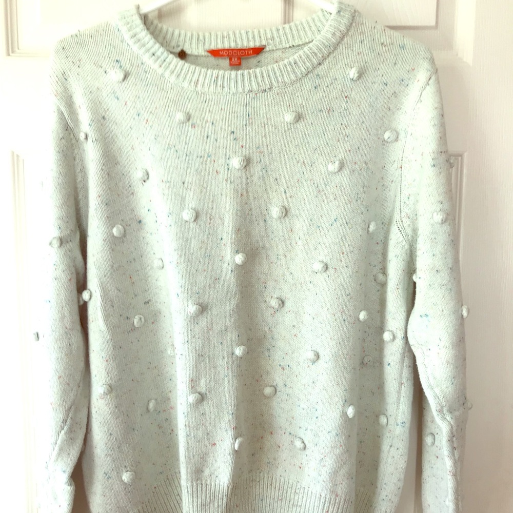 Mint green ModCloth confetti pom pom sweater